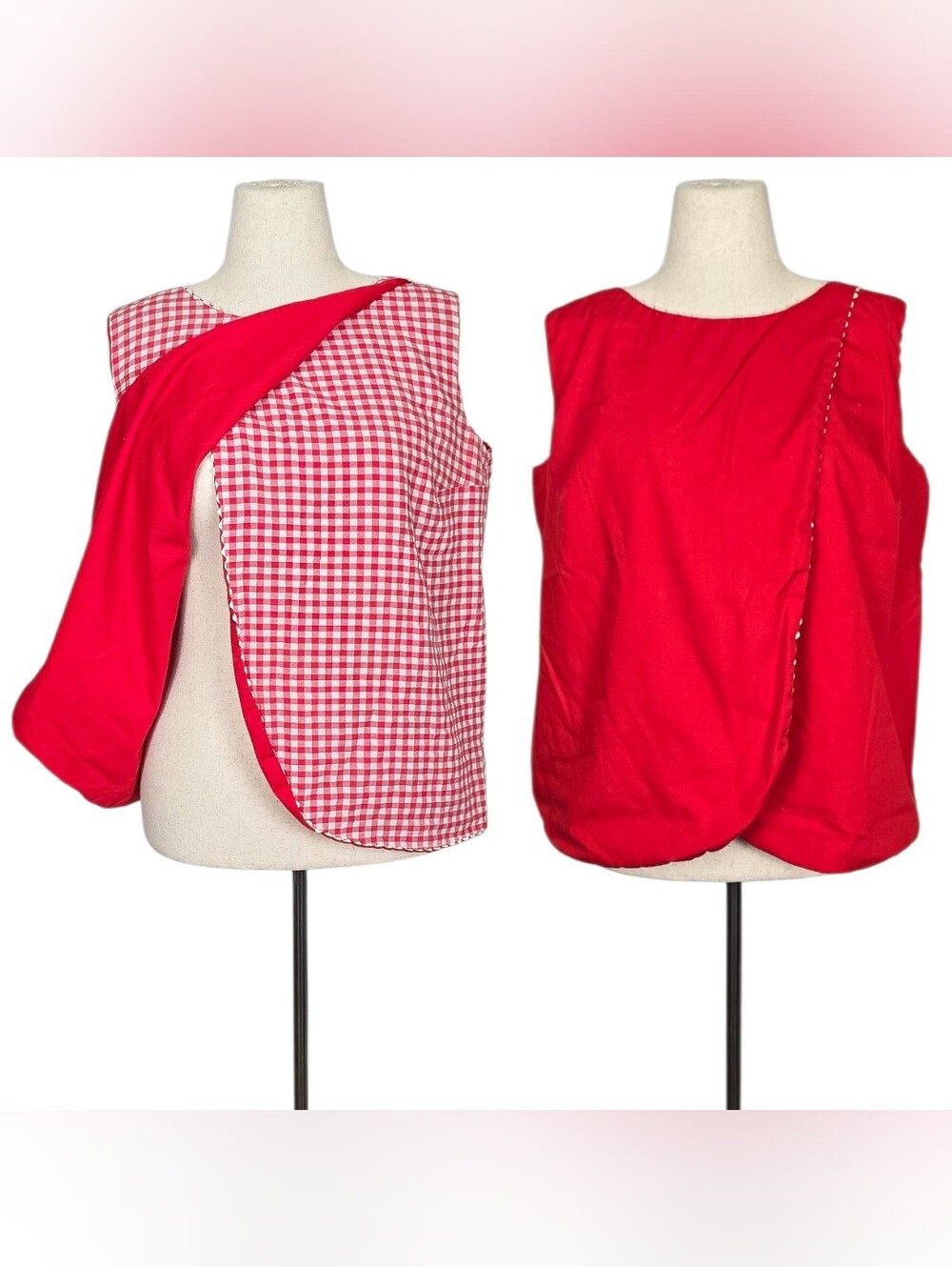 1950s Maternity Top 50s Vintage Nursing Smock Red White Gingham Pregnant Mother